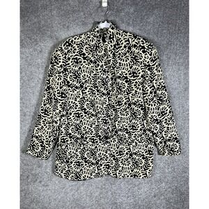 Saks Fifth Avenue The Works SILK Button Up Blazer Womens Sz 14 Black Tan Pockets